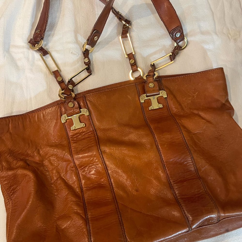 Tory Burch Cognac Brown Leather tote bag